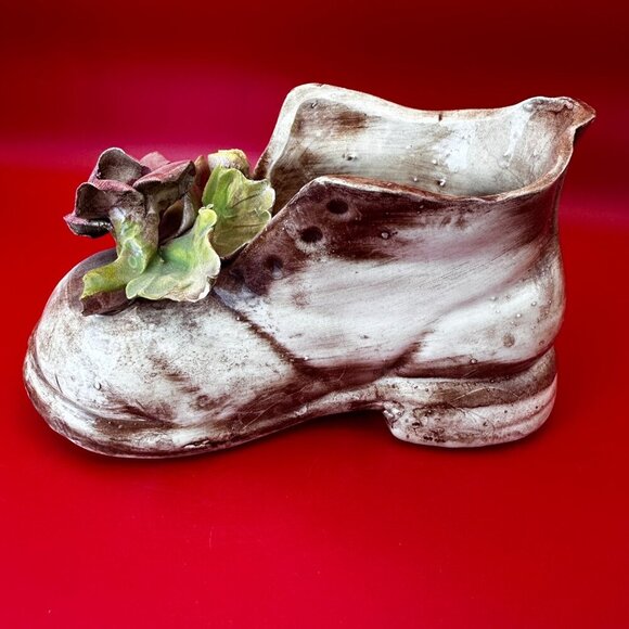 VTG 6.5" CERAMIC SHOE PLANTER FIGURINE w/ROSE - Picture 2 of 10